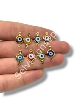 Pirinç Üzeri Altın Kaplama Çift Kulplu  Murano Nazar Boncuğu 8 mm