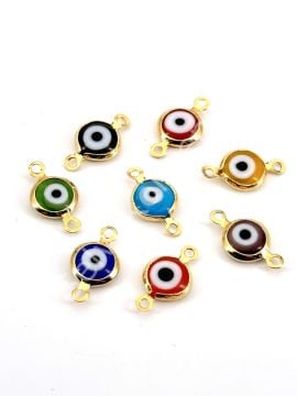 Pirinç Üzeri Altın Kaplama Çift Kulplu  Murano Nazar Boncuğu 8 mm