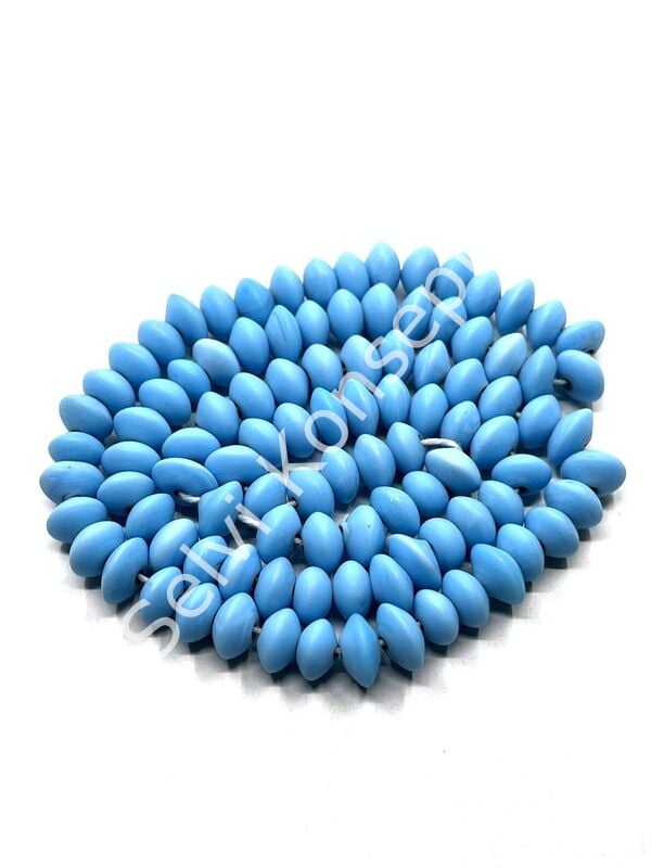 Otantik Eskitme Disk-Rondela Dizi Cam Boncuk Mavi 9x6 mm
