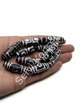 Etnik Desenli Oval Reçine Dizi Boncuk Koyu Kahverenği 10x35 mm