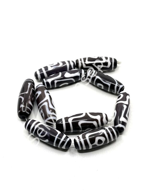 Etnik Desenli Oval Reçine Dizi Boncuk Koyu Kahverenği 10x35 mm