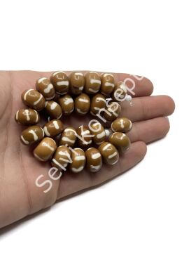 Etnik Desenli Disk-Rondela Reçine Dizi Boncuk Kahverengi 14x9 mm