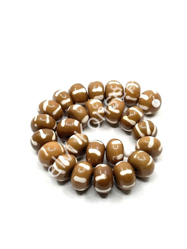 Etnik Desenli Disk-Rondela Reçine Dizi Boncuk Kahverengi 14x9 mm