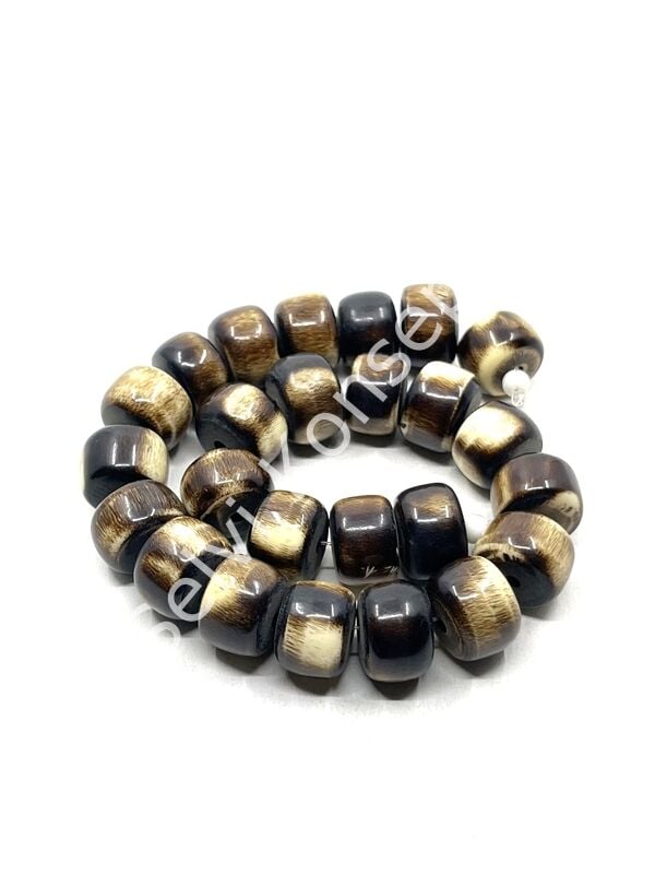 Etnik Desenli Disk-Rondela Reçine Dizi Boncuk Kahverengi 14x10 mm