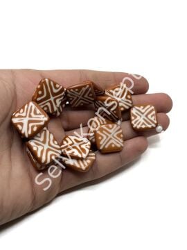 Etnik Desenli Yassı Reçine Dizi Boncuk 22x4 mm