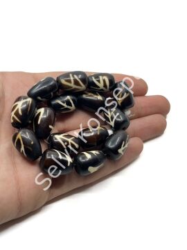 Etnik Desenli Reçine Dizi Boncuk Kahverengi 13x18 mm