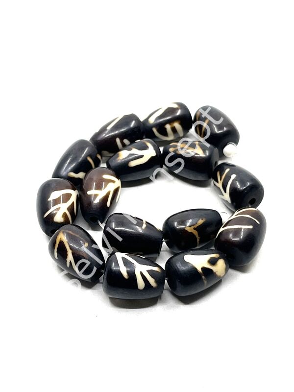 Etnik Desenli Reçine Dizi Boncuk Kahverengi 13x18 mm