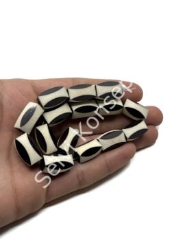Siyah-Beyaz Kesimli Reçine Dizi Boncuk 10x18 mm