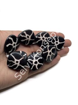 Etnik Desenli Yassı Reçine Dizi Boncuk 16x28x9 mm