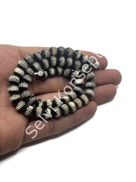 El Yapımı Etnik Desenli Dizi Tibet Boncuk Siyah 8 mm