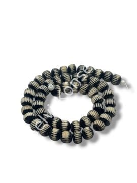 El Yapımı Etnik Desenli Dizi Tibet Boncuk Siyah 8 mm