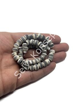 El Yapımı Etnik Desenli Dizi Tibet Boncuk Beyaz 8 mm