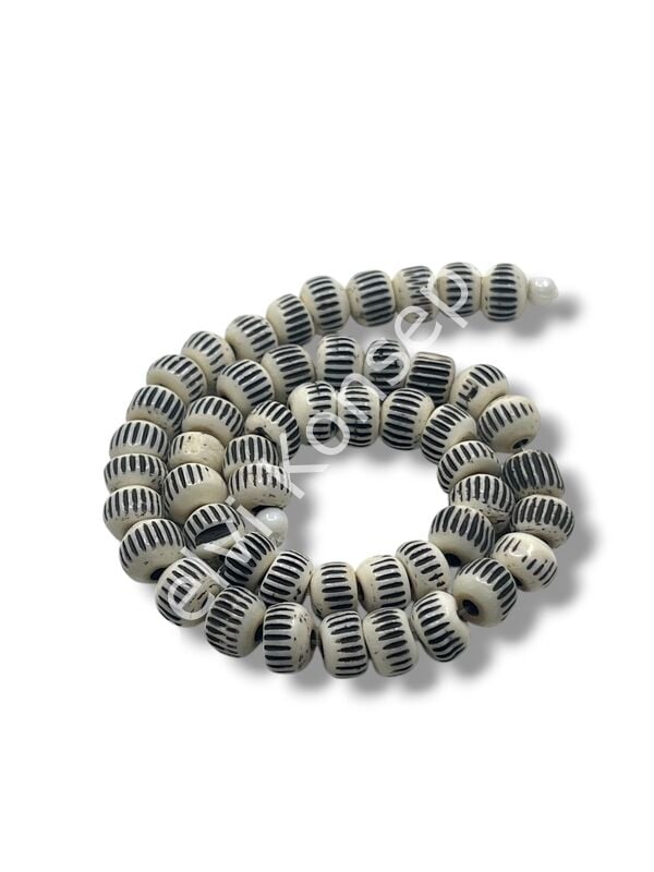 El Yapımı Etnik Desenli Dizi Tibet Boncuk Beyaz 8 mm