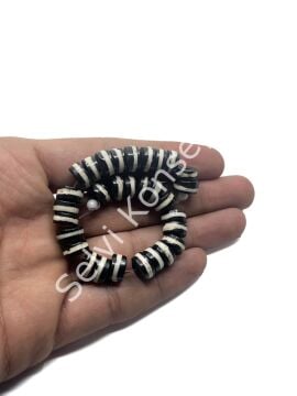 El Yapımı Çizgili Rondela Dizi Tibet Boncuk Siyah 10x4 mm