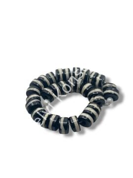 El Yapımı Çizgili Rondela Dizi Tibet Boncuk Siyah 10x4 mm