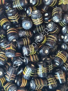 Siyah Çizgili Hint Cam Boncuk 10x14 mm 50 gr
