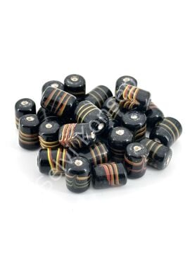 Siyah Çizgili Hint Cam Boncuk 10x14 mm 50 gr
