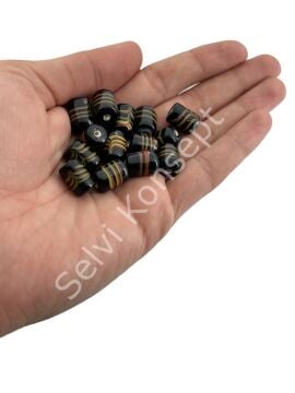 Siyah Çizgili Hint Cam Boncuk 10x14 mm 50 gr