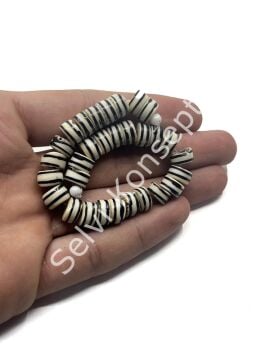 El Yapımı Çizgili Rondela Dizi Tibet Boncuk Krem 10x5 mm