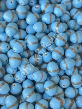 Mavi Çizgili Hint Cam Boncuk 12x15 mm 50 gr