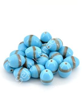Mavi Çizgili Hint Cam Boncuk 12x15 mm 50 gr