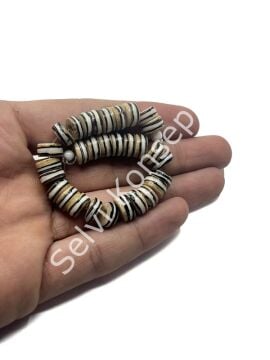 El Yapımı Çizgili Rondela Dizi Tibet Boncuk Kahverengi 10x5 mm