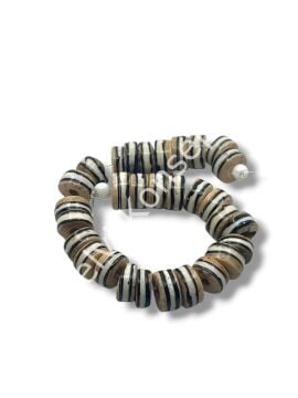 El Yapımı Çizgili Rondela Dizi Tibet Boncuk Kahverengi 10x5 mm