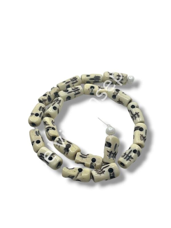 El Yapımı Kuru Kafa Desenli Dizi Tibet Boncuk 5x12 mm