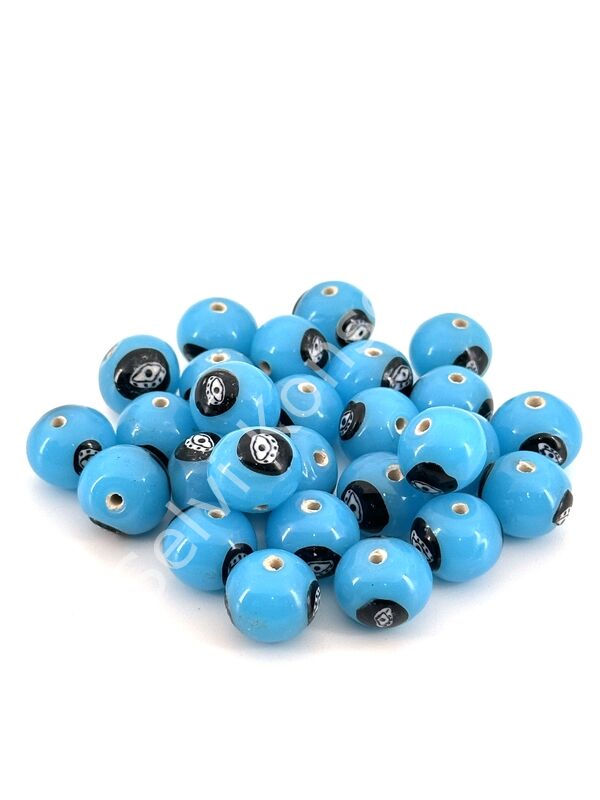 Mavi Göz Figürlü Hint Cam Boncuk 12 mm 50 gr