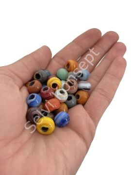 Bodrum Cam Boncuk Renkli Ebruli Küçük Boy 50 Adet