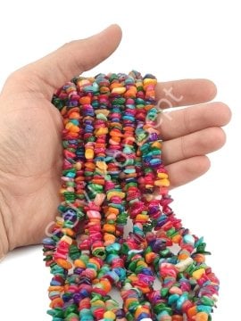 Karışık Renkli Kırık Doğal Sedef Taşı Dizi 6-8 mm