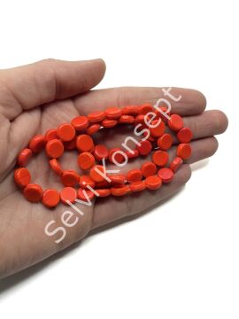 Yassı Dizi Cam Boncuk Açık Kırmızı 9x3,5 mm