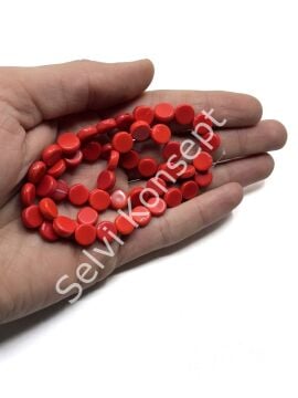 Yassı Dizi Cam Boncuk Koyu Kırmızı 9x3,5 mm