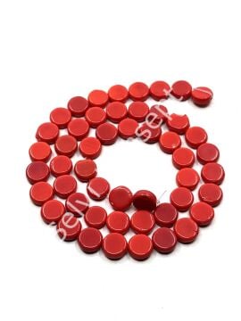 Yassı Dizi Cam Boncuk Koyu Kırmızı 9x3,5 mm