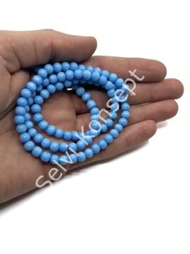 Yuvarlak Kedi Gözü Cam Boncuk Mavi 6 mm