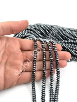6x3 mm Faset Kesimli Rondela-Pul Hematit Doğal Taş