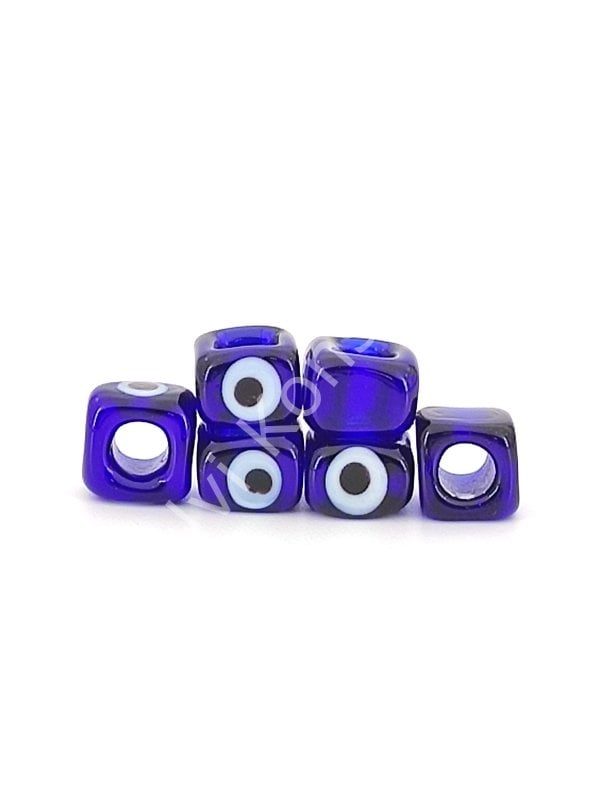 El Yapımı Şeffaf Lacivert Renkli Murano Gözlü Kare Boncuk