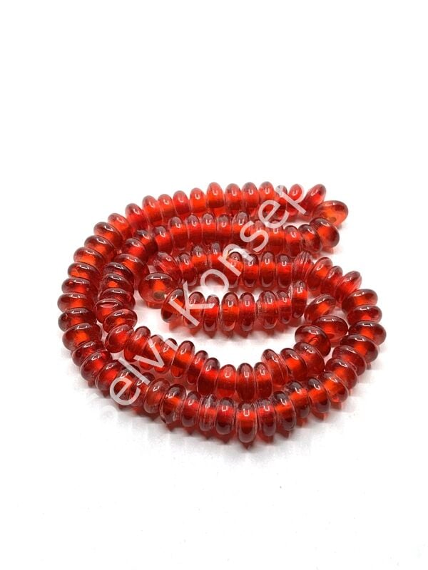 Rondela Dizi Cam Boncuk Şeffaf Kırmızı 7,5x3,5 mm
