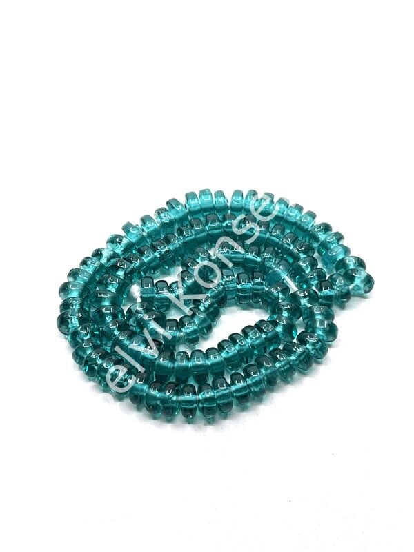 Rondela Dizi Cam Boncuk Petrol Yeşili 7,5x3,5 mm