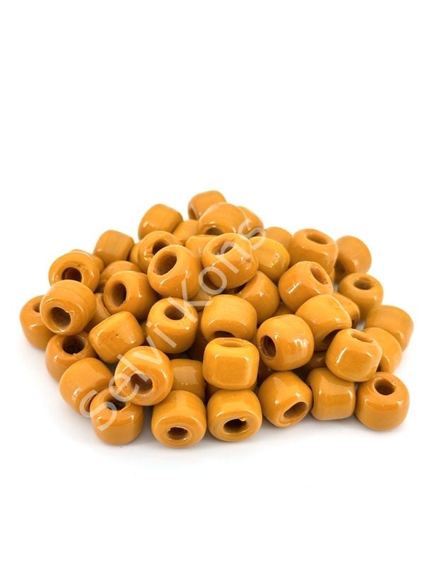 Silindir Kuzu Cam Boncuk Koyu Hardal 50 Adet