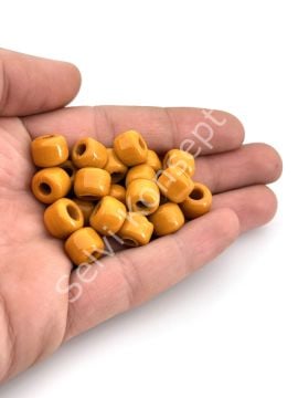 Silindir Kuzu Cam Boncuk Koyu Hardal 50 Adet