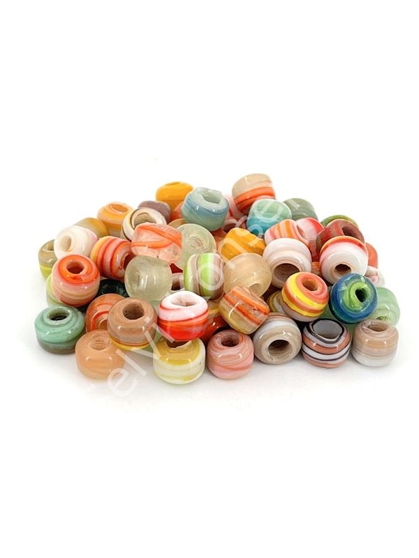 Silindir Kuzu Cam Boncuk Karışık Ebruli 50 Adet