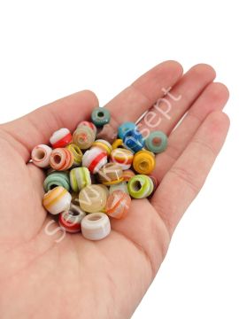 Silindir Kuzu Cam Boncuk Karışık Ebruli 50 Adet