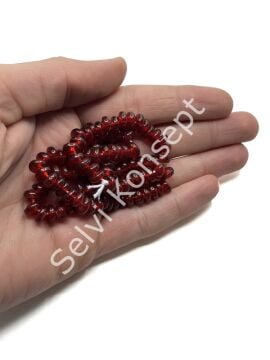 Rondela Dizi Cam Boncuk Şeffaf Bordo 7,5x3,5 mm