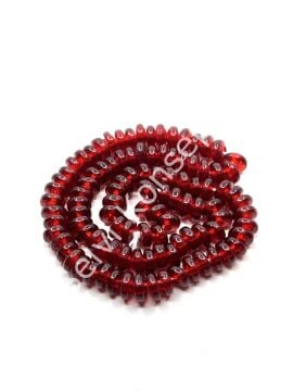 Rondela Dizi Cam Boncuk Şeffaf Bordo 7,5x3,5 mm