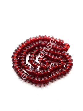 Rondela Dizi Cam Boncuk Şeffaf Bordo 7,5x3,5 mm