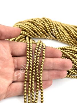 4 mm Yuvarlak Hematit Doğal Taş Altın Sarısı