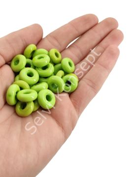 El Yapımı Fıstık Yeşili Murano Silindir Boncuk