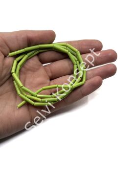 Boru Dizi Cam Boncuk  Fıstık Yeşili 4x12-16 mm