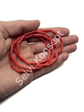 Boru Dizi Cam Boncuk Kırmızı 4x12-16 mm